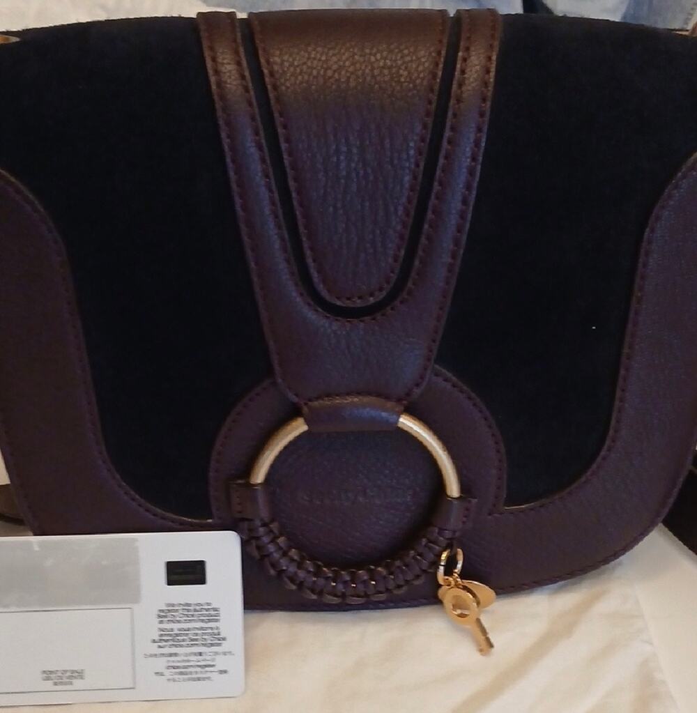 SEE BY CHLOE Black and Burgandy Crossbody bag with Gold Hardware